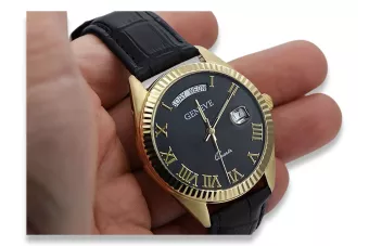 Zlaté pánske hodinky Geneve ★ Zlotychlopak.pl ★ Zlatá čistota 585 333 Nízka cena!