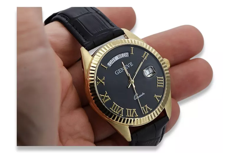 Gold men's watch Geneve ★ zlotychlopak.pl ★ Gold purity 585 333 Low Price!