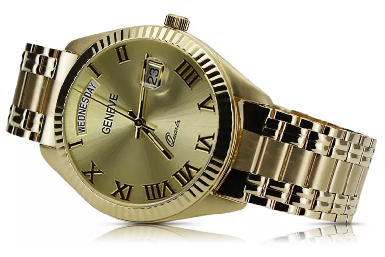 Žlutá 14k 585 Zlatá mužů Geneve Watch Mw008ydgg & Mba006yo