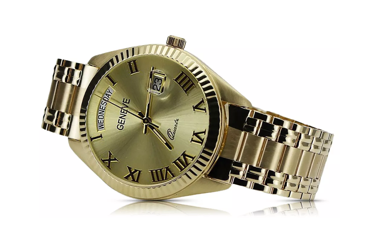 Gold bărbați ceas Geneve ★ Zlotychlopak.pl ★ Puritate de aur 585 333 Preț scăzut!