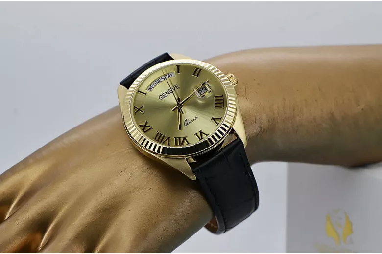 Žltá 14k 585 Gold Pánske Geneve Watch Mw008YDGG @ MBW022Y