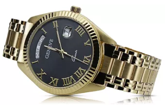 Gelb 14k 585 Gold Männer Geneve schwarzes Zifferblatt Uhr mw008ydbcc&mba012yo