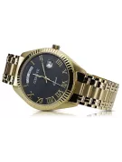 Žlutá 14k 585 Zlatý mužův mužův Geneve Black Dial Watch MW008YDBCC & MBw012YO