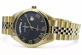 Žlutá 14k 585 Zlatý mužův mužů Geneve Black Dial Watch MW008YDBCC @ mbw022y