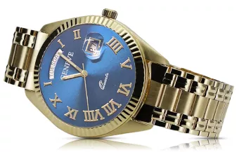 الأصفر عيار 14 قيراط 585 Gold Men's Geneve Blue Dial Watch MW008YDGG و MBA006YO