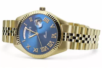 Κίτρινο 14K 585 Γενικά ανδρικά ανδρικά Blue Dial ρολόι MW008YDBLL @ MBW022Y
