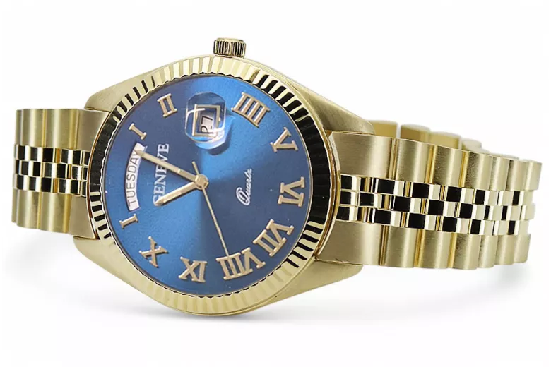 Gold men's watch Geneve ★ zlotychlopak.pl ★ Gold purity 585 333 Low Price!