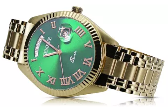 Žltá 14k 585 Gold Pánske Geneve Green Dial Watch MW008YDGRRR & MBA012YO