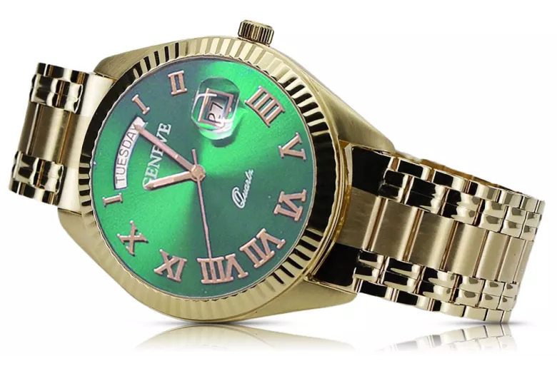 Gold men's watch Geneve ★ zlotychlopak.pl ★ Gold purity 585 333 Low Price!