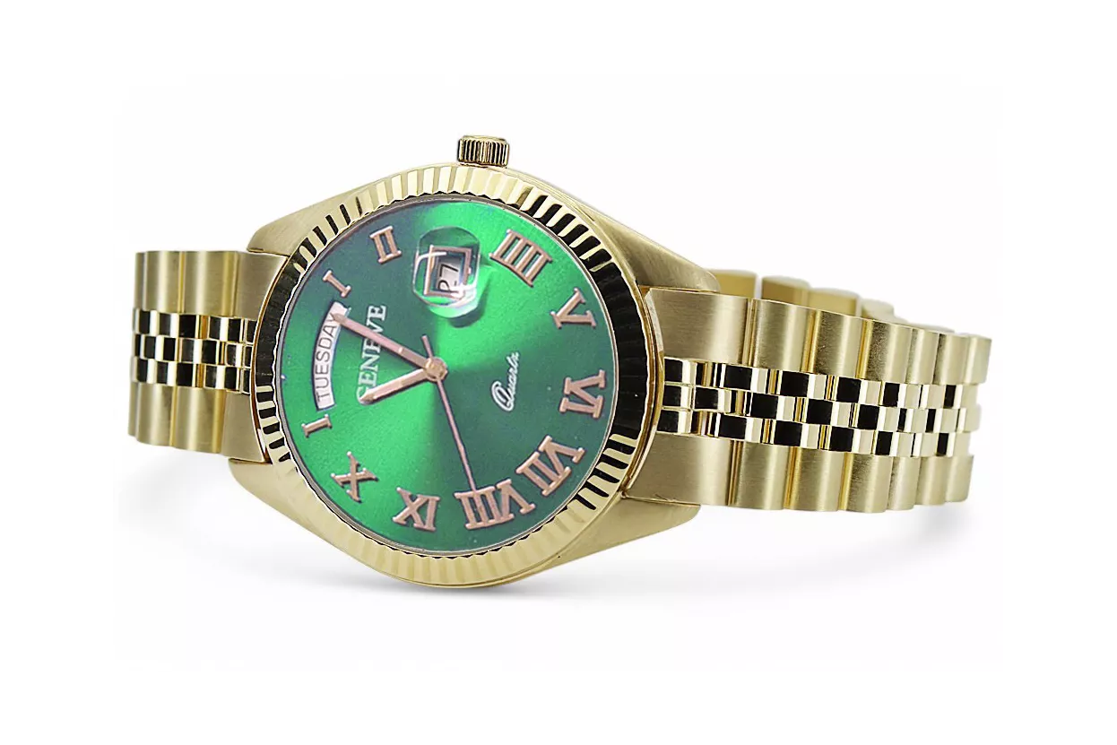 Žltá 14k 585 Gold Pánska Geneve Blue Dial Watch MW008YDGRRR @ MBW022Y