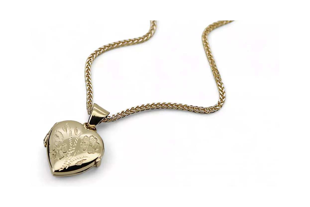 Złota zawieszka 14k 585 serce puzderko z łańcuszkiem Lisi ogon cpn070y&cc035yw50cm