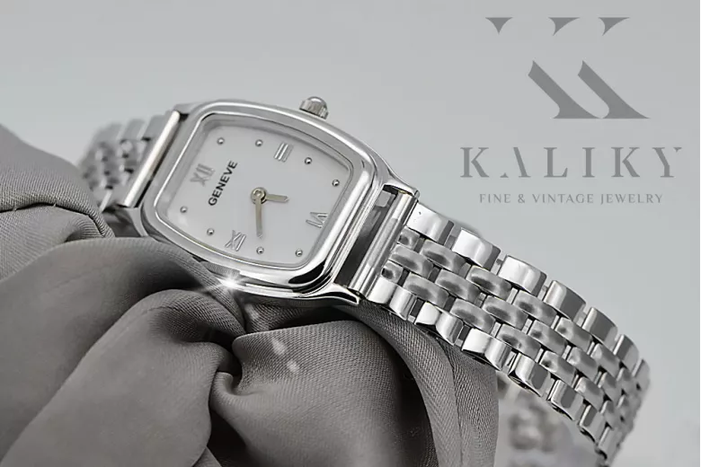 Biele 14k 585 Zlatá Lady Geneve Oval Wraist Watch LW042WDW & LBW008W