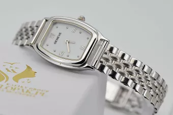 Zegarek z białego złoty damski z bransoletą owalny 14k Geneve lw042wdw&lbw008w