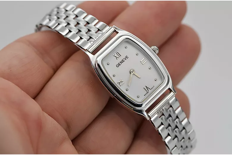 Biele 14k 585 Zlatá Lady Geneve Oval Wraist Watch LW042WDW & LBW008W