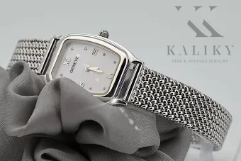 Zegarek z białego złoty damski z bransoletą owalny 14k Geneve lw042wdw&lbw003w