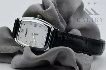 Prześliczny 14K 585 damski owalny zegarek z białego złota Geneve lw042wdw