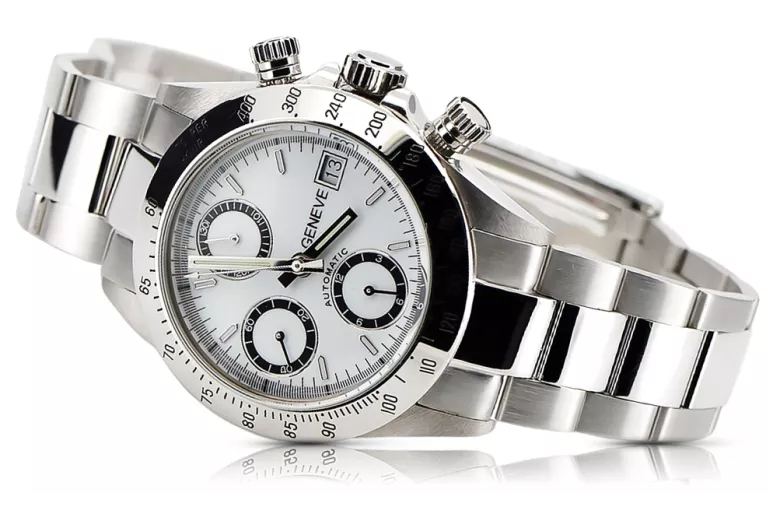 Zegarek mechaniczny męski z białego 14k złota Geneve mw041wdw&mbw017w