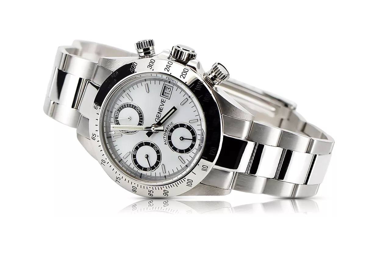 Zegarek mechaniczny męski z białego 14k złota Geneve mw041wdw&mbw017w
