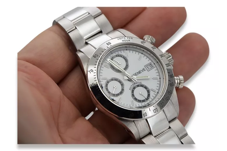 Zegarek mechaniczny męski z białego 14k złota Geneve mw041wdw&mbw017w