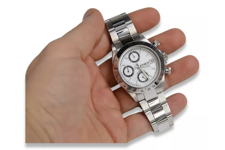 Zegarek mechaniczny męski z białego 14k złota Geneve mw041wdw&mbw017w