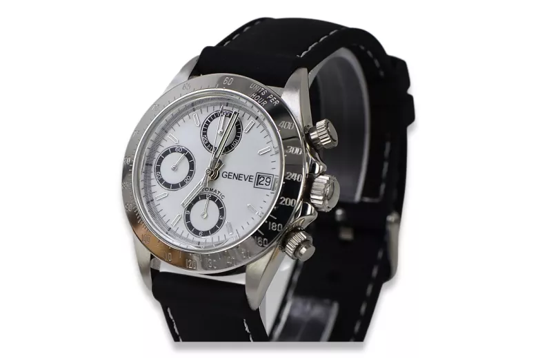 Zegarek mechaniczny męski z białego 14k złota Geneve mw041wdw&mbw017w