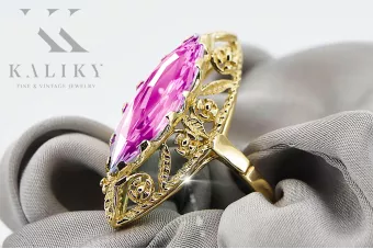 14k żółte złoto Ametyst Pierścionek Klasyczny Vintage vrc005y