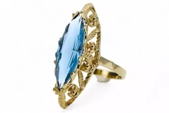 Oro amarillo de 14 quilates Aguamarina Anillo Artesanía vintage vrc005y