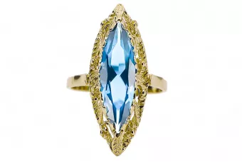 Oro amarillo de 14 quilates Aguamarina Anillo Artesanía vintage vrc005y