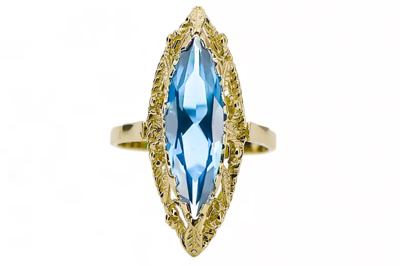 Oro amarillo de 14 quilates Aguamarina Anillo Artesanía vintage vrc005y