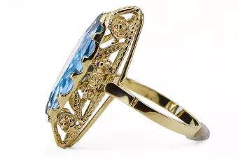 Oro amarillo de 14 quilates Aguamarina Anillo Artesanía vintage vrc005y