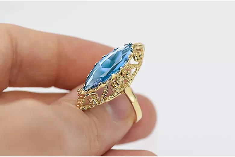 Ring Aquamarin 14 Karat Gelbgold Vintage Stil vrc005y