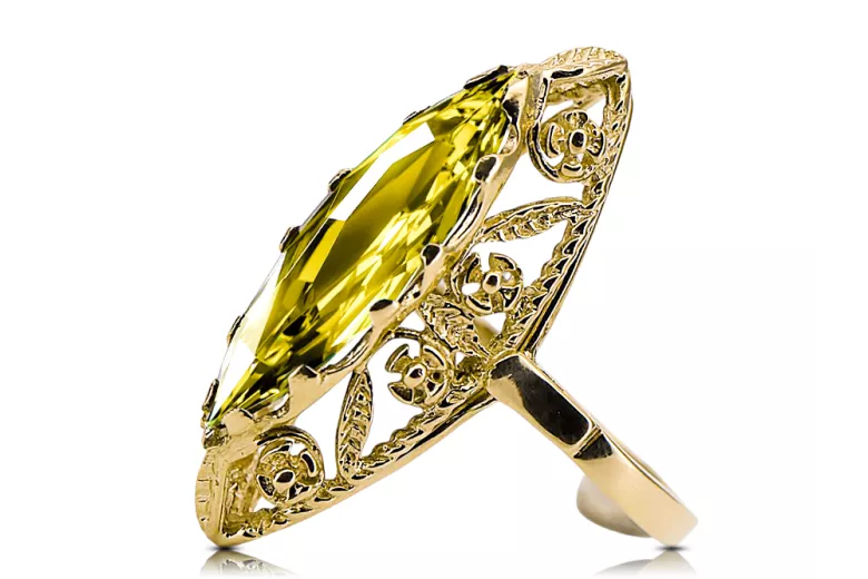 Artisanat vintage Anneau Péridot jaune Or jaune 14 carats vrc005y