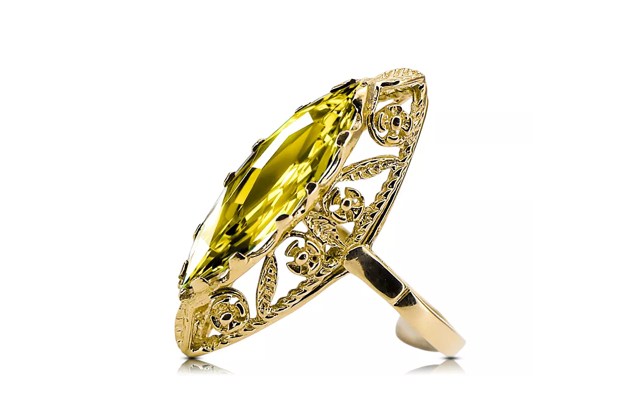 Anillo Peridoto amarillo Oro amarillo de 14 quilates Estilo vintage vrc005y