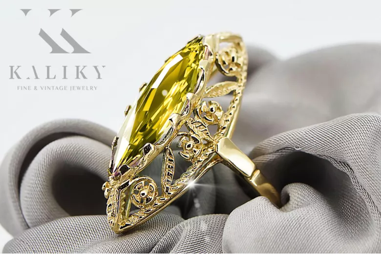 Вінтаж стиль Каблучка Жовтий Перідо 14K Жовте золото vrc005y