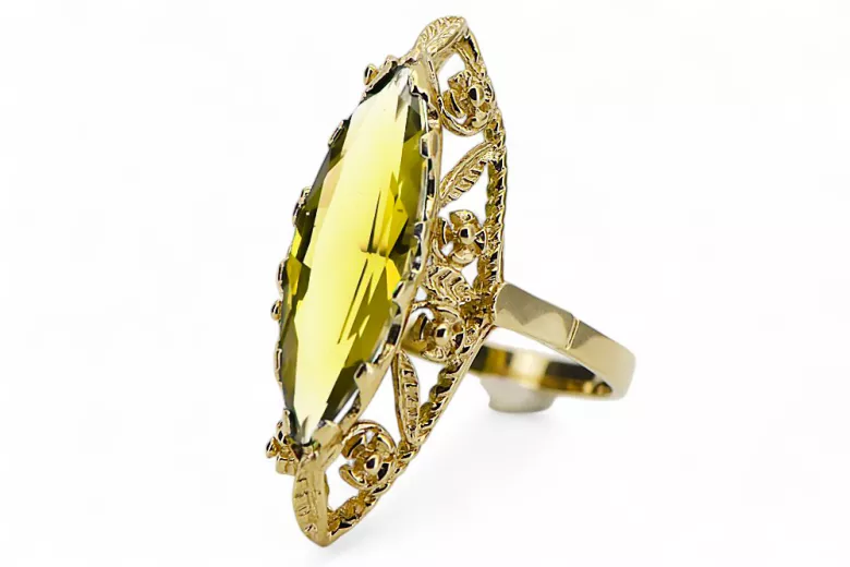 Anillo Peridoto amarillo Oro amarillo de 14 quilates Estilo vintage vrc005y