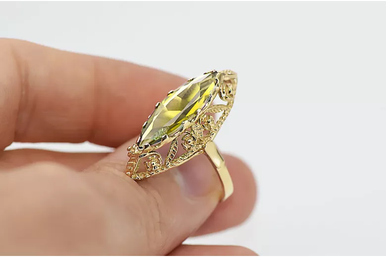 Anillo Peridoto amarillo Oro amarillo de 14 quilates Estilo vintage vrc005y