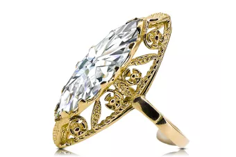 Žirkoniai 14k geltono aukso Žiedas Vintažiniai papuošalai vrc005y