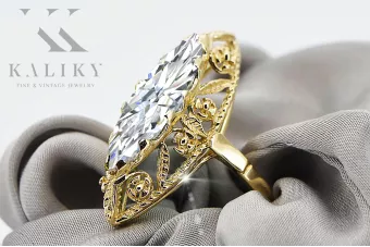 Винтаж украшения Кольцо Циркон 14-кв Желтое золото vrc005y