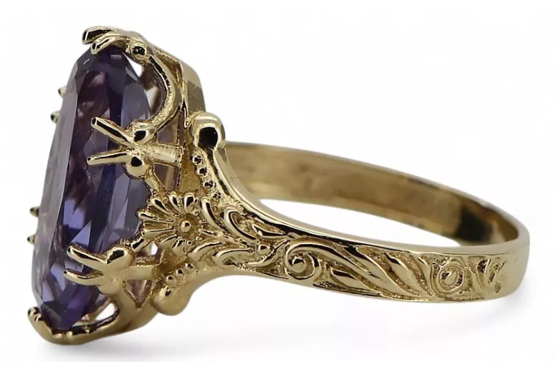 14 Karat Gelbgold Alexandrite Ring VRC084Y Vintage Art Deco Sowjetische Ära Russische Schmuckstil