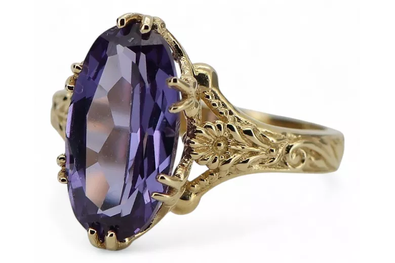 14 Karat Gelbgold Alexandrite Ring VRC084Y Vintage Art Deco Sowjetische Ära Russische Schmuckstil