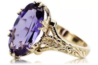 Pierścionek z żółtego 14k złota z Aleksandrytem vrc084y-ax Klasyczny Vintage Art Deco Sowiecki Rosyjski ZSRR styl