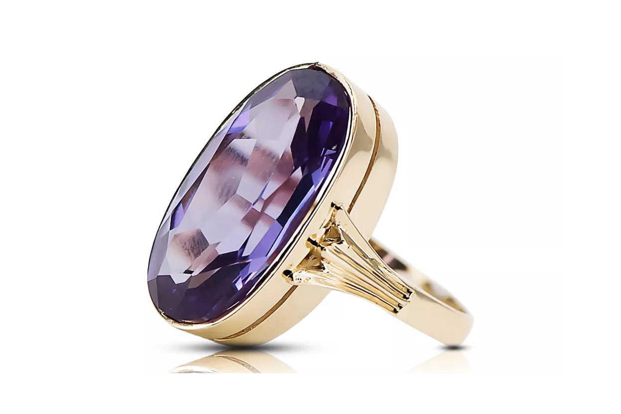 Anneau Alexandrite Or jaune 14 carats Artisanat vintage vrc113y