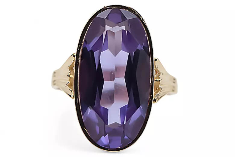 Anneau Alexandrite Or jaune 14 carats Artisanat vintage vrc113y