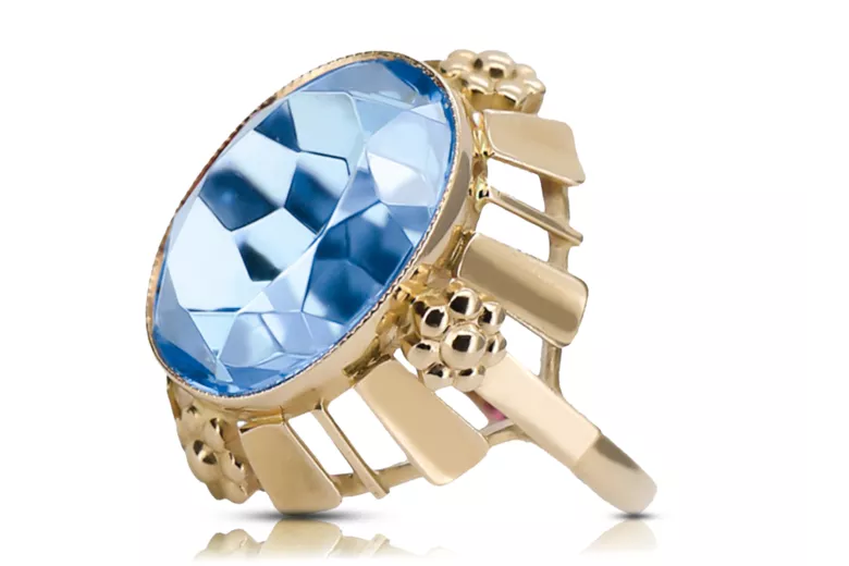 Anneau Aigue-marine Or jaune 14 carats Vintage vrc043y