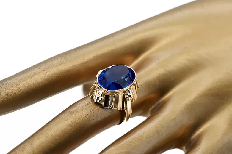 14k geltono aukso Sapyras Žiedas Vintažinis stilius vrc043y