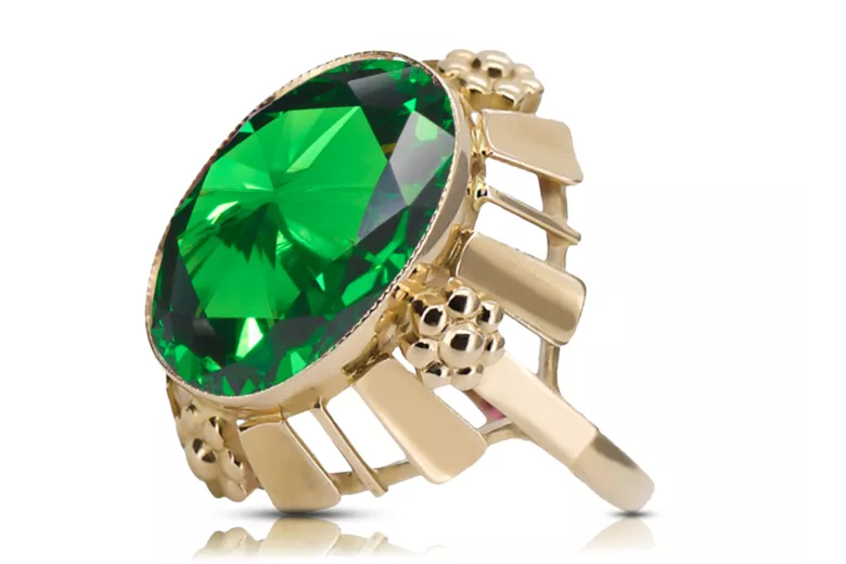 14K жълто злато Смарагд Пръстен Винтидж бижута vrc043y
