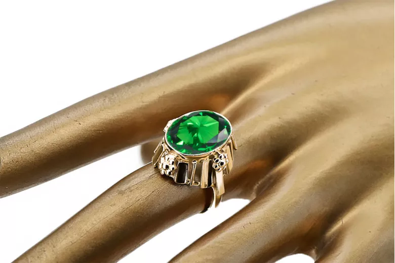 14k geltono aukso Smeraldai Žiedas Vintage vrc043y
