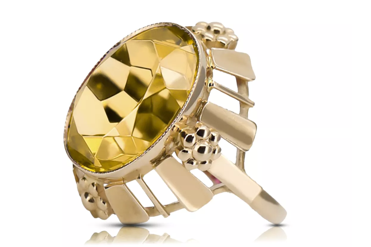 Ring Vintage Stil Gelber Peridot 14 Karat Gelbgold vrc043y