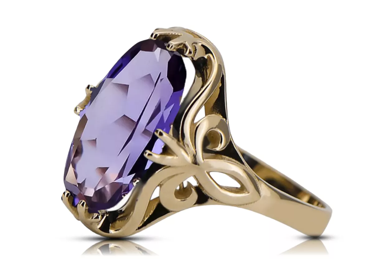 14k żółte złoto Aleksandryt Pierścionek Vintage Biżuteria vrc082y