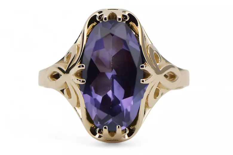 14k żółte złoto Aleksandryt Pierścionek Vintage Biżuteria vrc082y